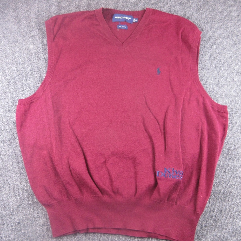 Polo Golf Ralph Lauren Sweater Vest Mens XL‎ Red Cotton V Neck Kiva Dunes